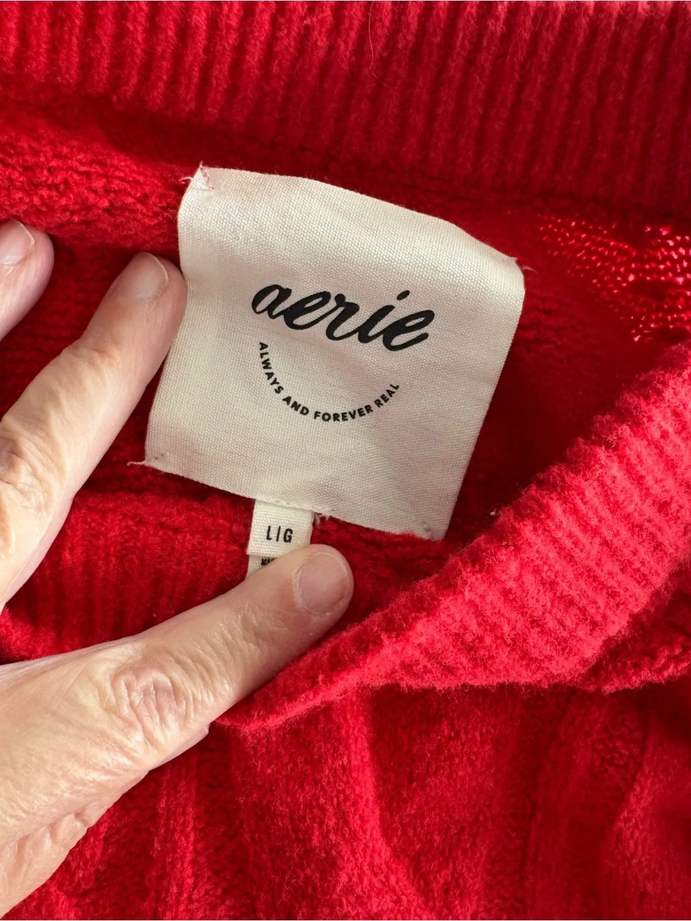 Aerie Soft Cable Knit Tunic Sweater Red Oversized Cozy Stretch Large